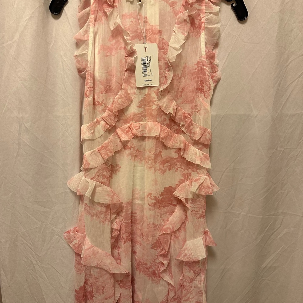 NWT Ted Baker KENEDI Pink and White Ruffle Dress